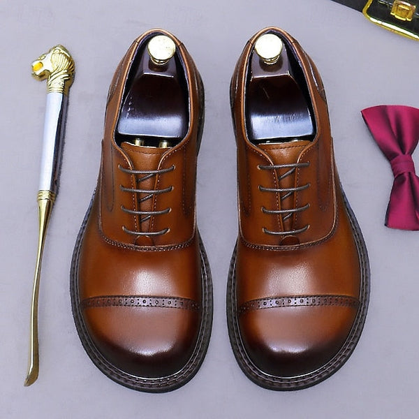Toe Cap Dress Genuine Men's Leather Shoes- First Oxford FashionChic