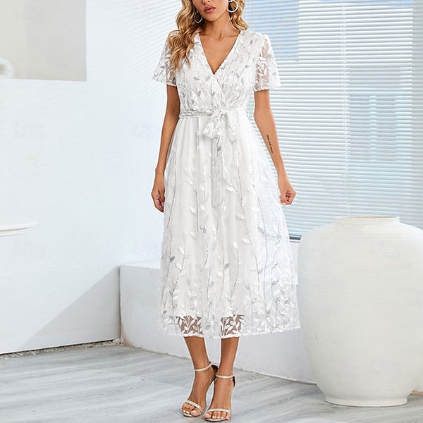 Dress Mother A-Line Bride Sequin Neck V of Elegant the FashionChic