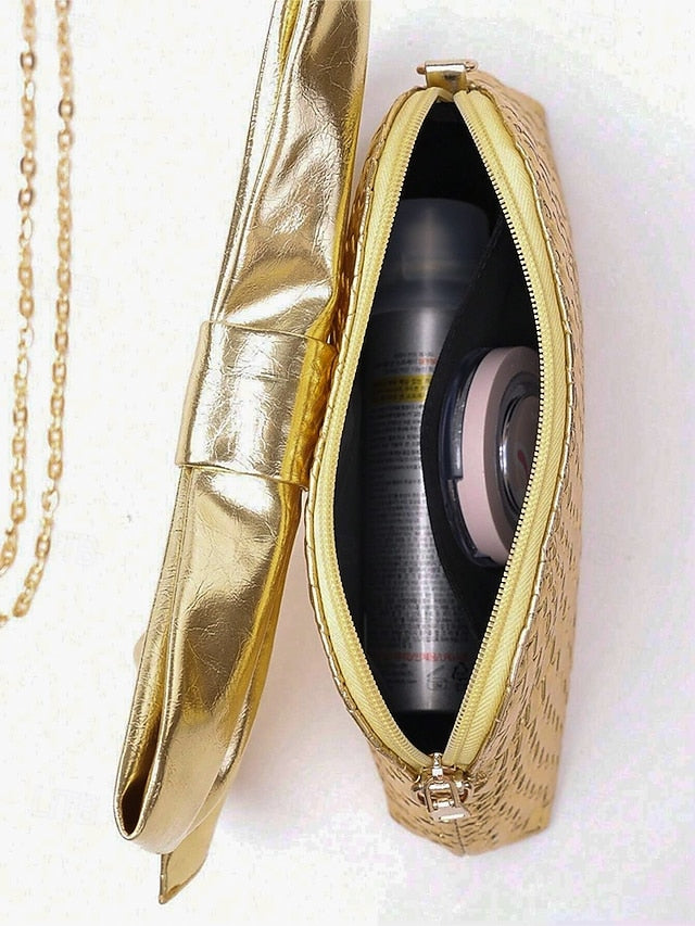 Oversized Bow with Faux Bag Women's Leather Clutch Gold FashionChic