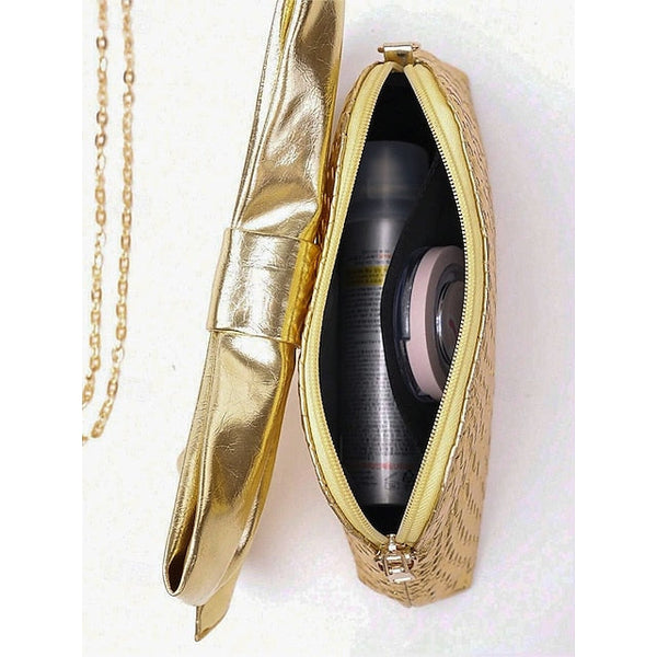 Oversized Faux Leather Bag Women's Clutch Bow with Gold FashionChic