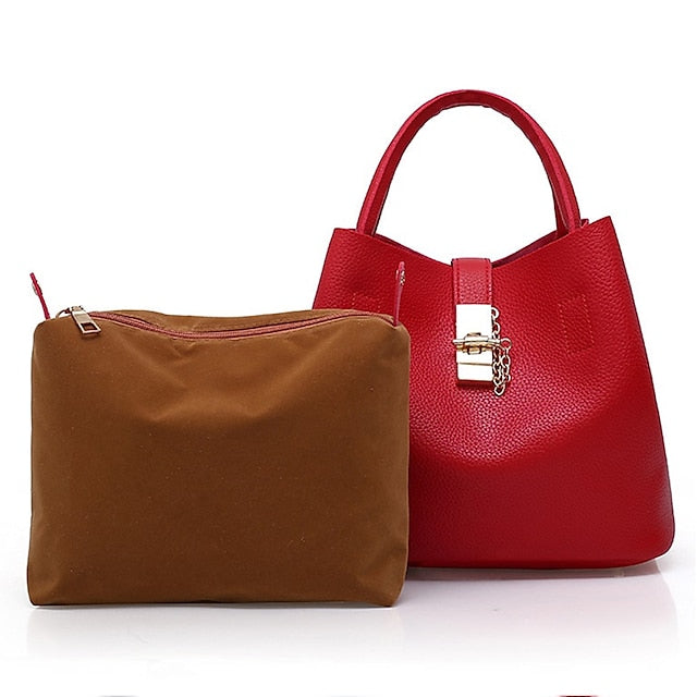 Gold Red Women's Chain with Leather Handbag Lock and Faux FashionChic