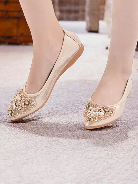 Women's with Black Flats Ballet Rhinestone Foldable FashionChic