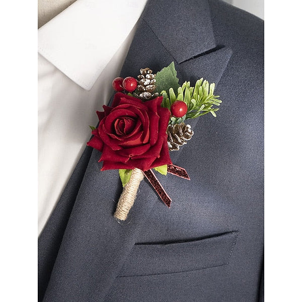 and Corsage Set Red Boutonniere Christmas Rose Women's FashionChic