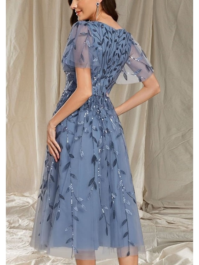 Guest Mother V Bride the Neck A-Line Wedding Dress Elegant of FashionChic