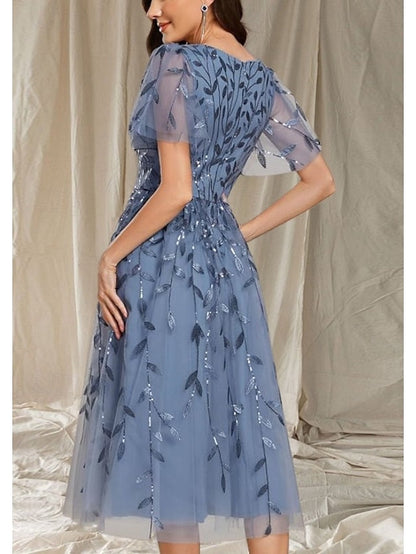 Guest Mother V Bride the Neck A-Line Wedding Dress Elegant of FashionChic