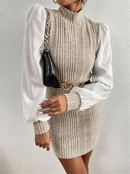 Women's Casual Dress Mini Dress Patchwork Casual Stand