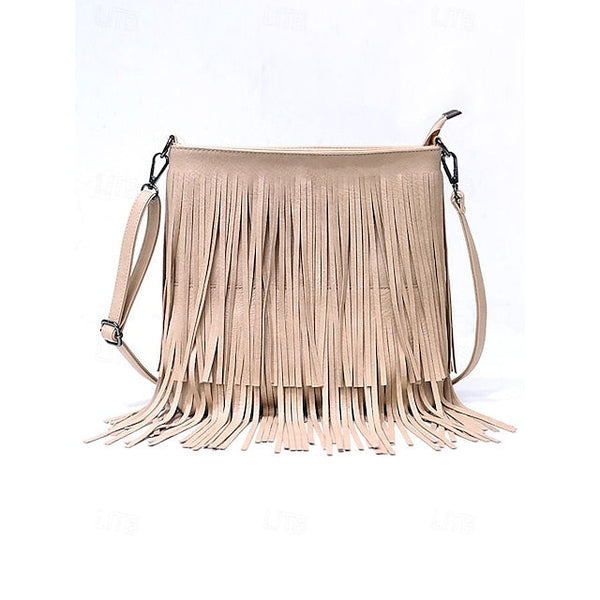 - Women's Leather Bag Faux Fringe Bohemian Crossbody FashionChic