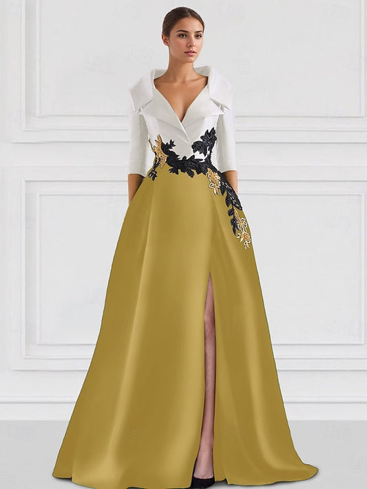 Formal Gown A-Line Floor Dress Tuxedo Evening Elegant FashionChic