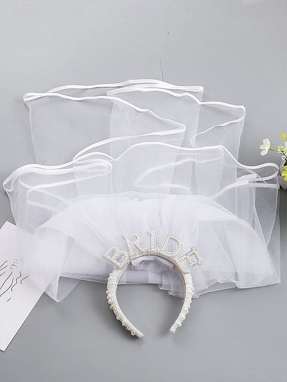 – with Pearl-Embellished Headband Veil 'BRIDE' FashionChic