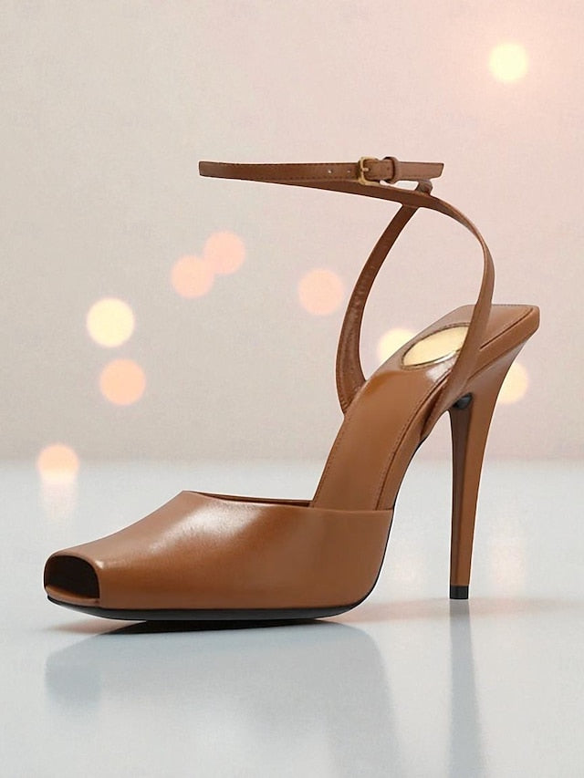 Women's Toe Peep Heels Patent - Dark High Green Leather FashionChic
