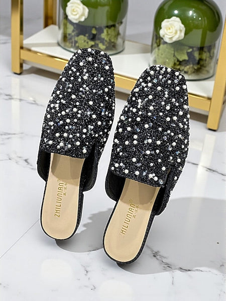 - and Women's Pink Pearl Mules Rhinestone Embellished FashionChic
