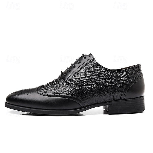 Shoes Brown – Oxford Faux Crocodile Leather Pattern Men's FashionChic