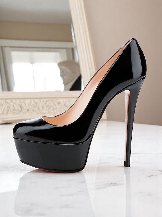 Platform Black Women's Pointed-Toe and with Heels Patent FashionChic