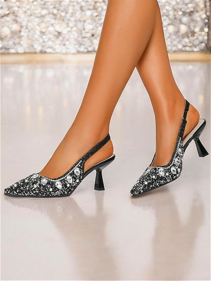 with Slingback Gold Rhinestone Heels Women's Pearl FashionChic