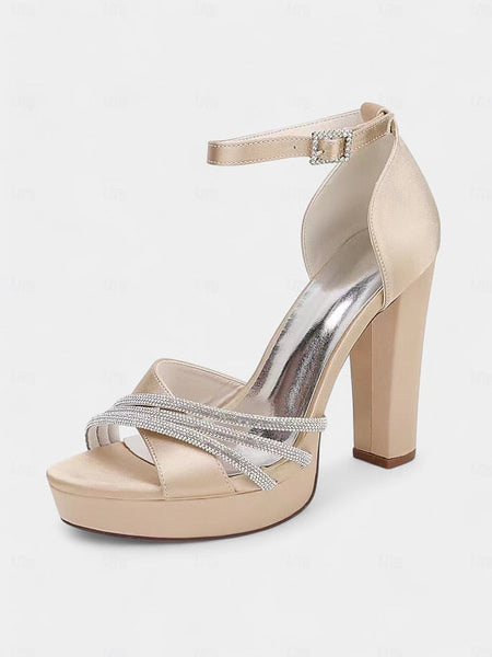 Platform Rhinestone Purple - Heel Sandals Satin Straps with High FashionChic