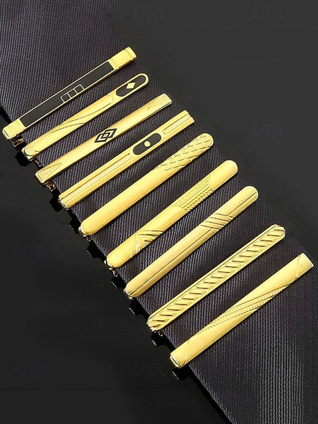 Tie Sleek Black – Clip Elegant Design Inlay for with Gold Men FashionChic