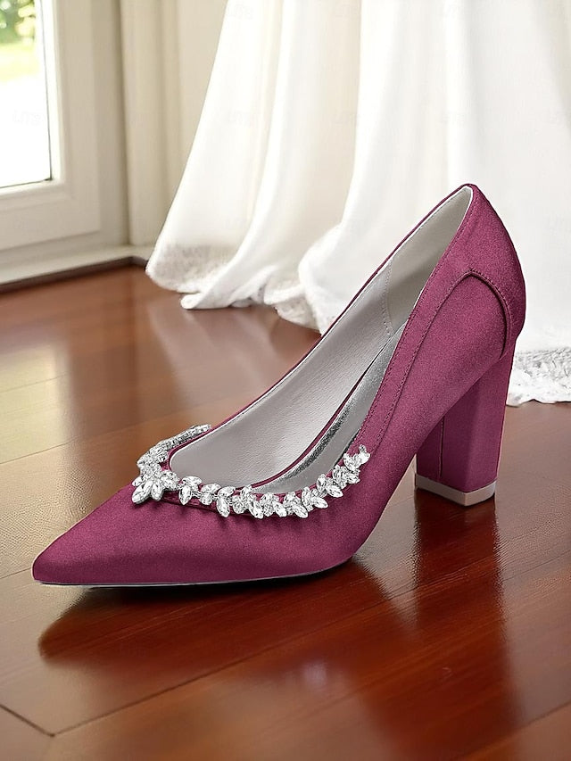 Satin Block Heel Wedding Pink Pumps Women's FashionChic