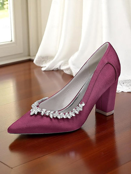 Satin Block Heel Wedding Pink Pumps Women's FashionChic