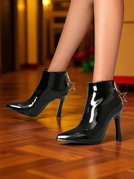 Stiletto Ankle Boots Women's Fur with Faux Gold Lining Heel FashionChic