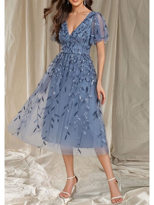 Guest Mother V Bride the Neck A-Line Wedding Dress Elegant of FashionChic