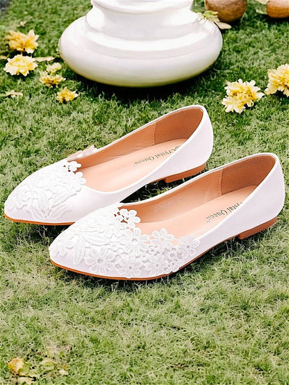 White – Elegant Women's Flats Lace Ballet Brides for FashionChic