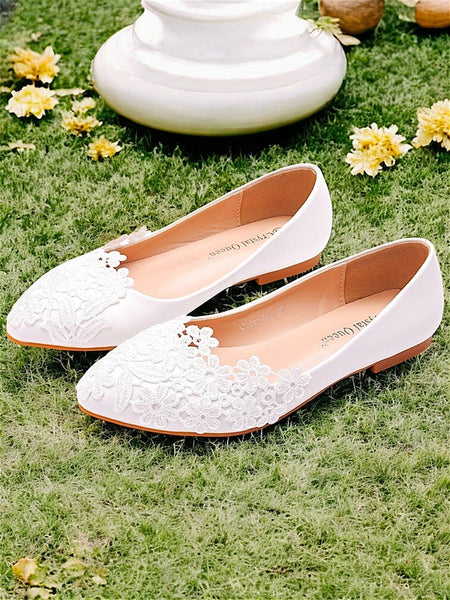 – Lace White Flats Brides Women's for Ballet Elegant FashionChic