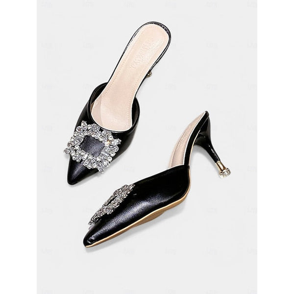 Crystal Pointed Blue with Light Buckle Mules Toe Women's FashionChic