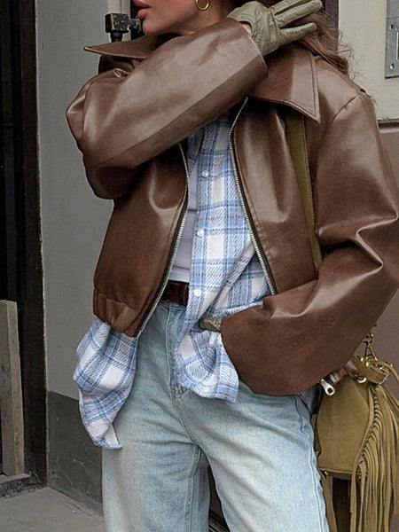 Pocket Leather Comfortable Warm Women's Jacket Faux Zipper FashionChic