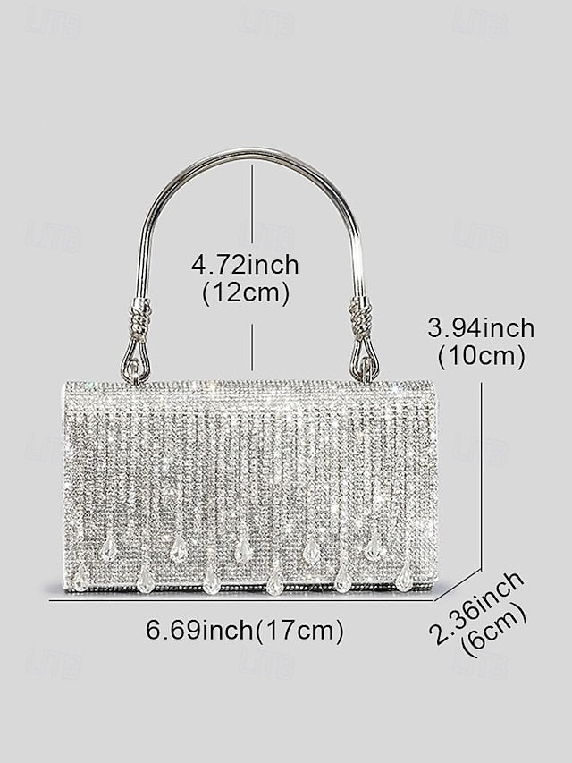Evening Elegant with Silver Handbag Crystal Chain Women's FashionChic