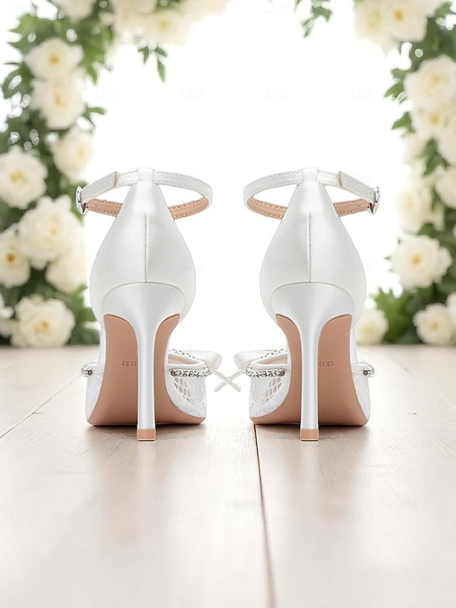 High Satin Heels Lace Women's White FashionChic