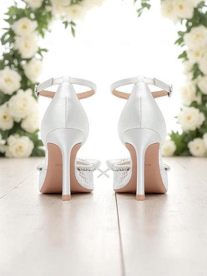 High Satin Heels Lace Women's White FashionChic