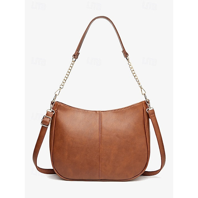 Bag Shoulder Leather Women's Chain Brown Gold Faux with FashionChic
