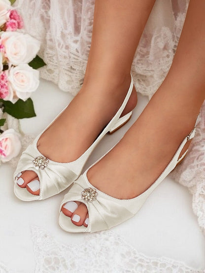 Women's Wedding Heels with Crystal Satin Slingback FashionChic