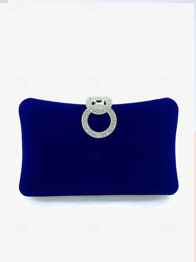Velvet with Blue Bag Ring Clutch Rhinestone Women's Elegant FashionChic