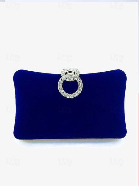 Velvet with Blue Bag Ring Clutch Rhinestone Women's Elegant FashionChic