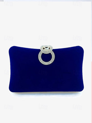 Velvet with Blue Bag Ring Clutch Rhinestone Women's Elegant FashionChic