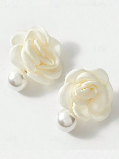 Pearl Elegant Earrings Stud Flower with Faux Drop Women's FashionChic