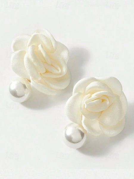 Pearl Elegant Earrings Stud Flower with Faux Drop Women's FashionChic