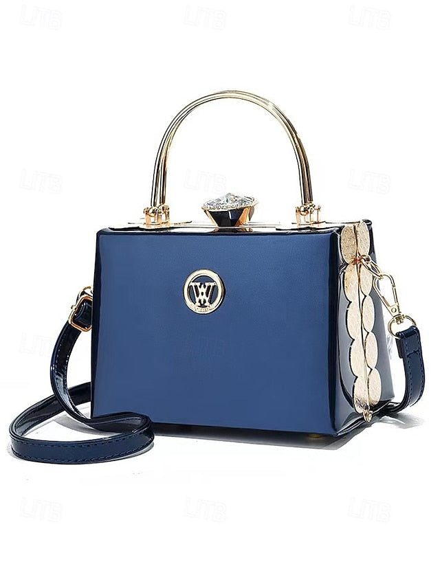 Evening Patent Burgundy Handbag with Gold Women's Leather FashionChic