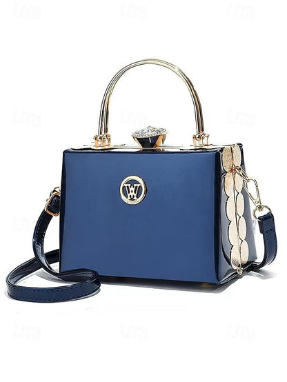 Evening Patent Burgundy Handbag with Gold Women's Leather FashionChic