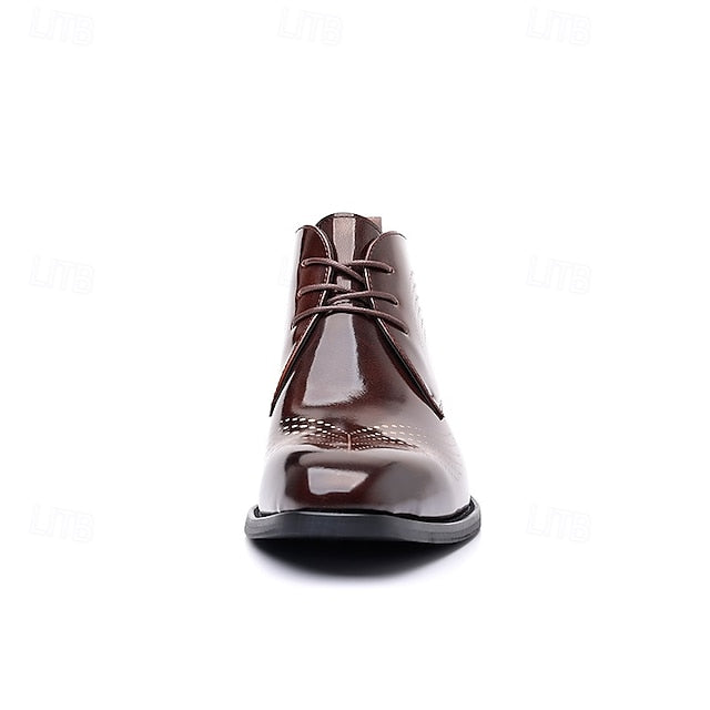 Wingtip Glossy Brogue Burgundy Leather Men's Ankle Faux FashionChic