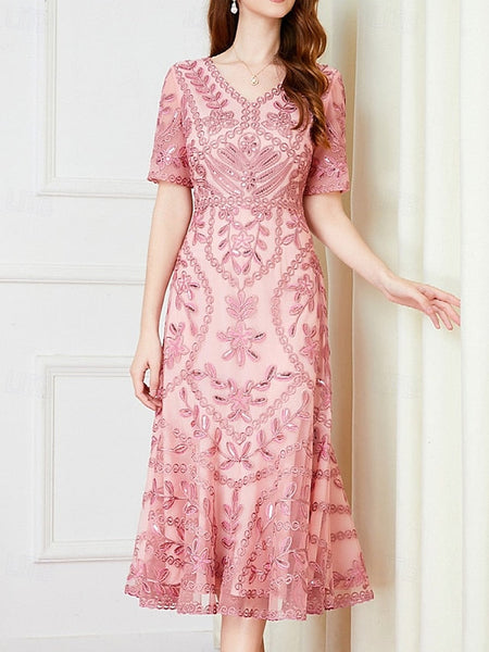 Party of Bride V Dress Vintage Mother Elegant the A-Line FashionChic