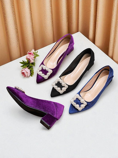 Pearl with Pointed Flats and Glitter Toe Women's Purple FashionChic