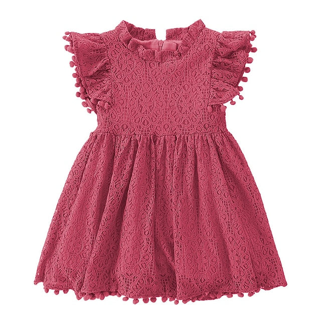 Girls' Party Solid Dress Color Short Sleeve Kids FashionChic