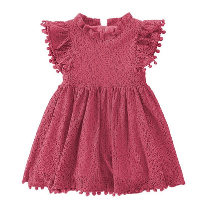 Girls' Party Solid Dress Color Short Sleeve Kids FashionChic