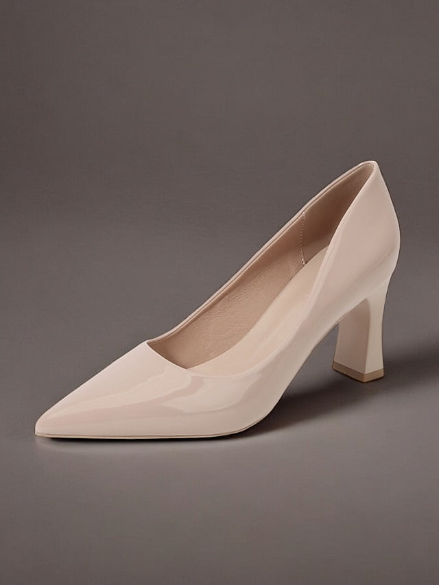 Pointed-Toe Glossy Patent Leather Heel Green Pumps Faux Block FashionChic