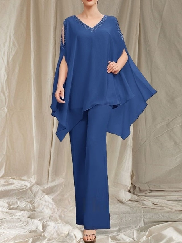 Neck the Guest Bride of V Wedding Pantsuit Dress Mother Elegant FashionChic