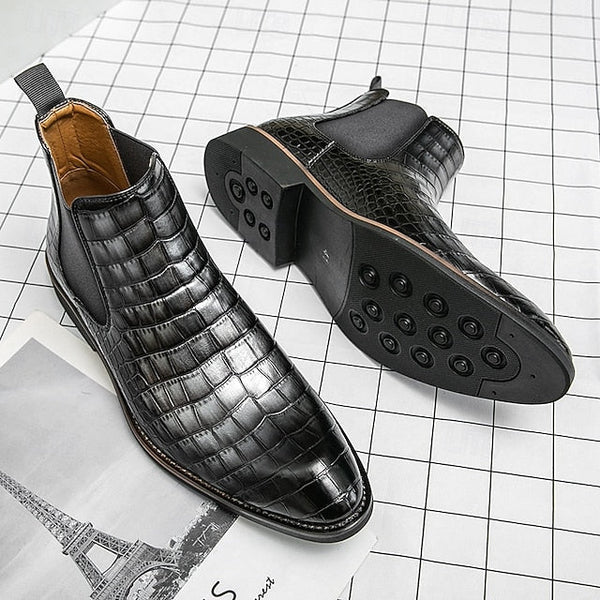 Boots – Chelsea Brown Men's Crocodile Pattern Slip-On FashionChic