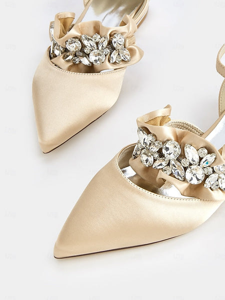 Satin Women's Black with Flats Rhinestone Pointed-Toe FashionChic