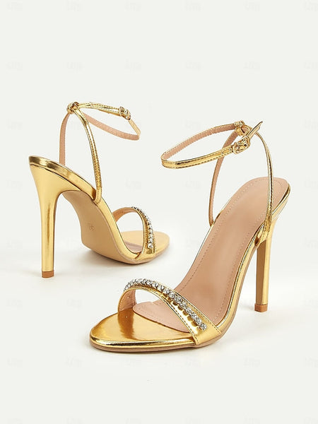 Women's High Dazzling Heels – Strap Gold Metallic Ankle FashionChic